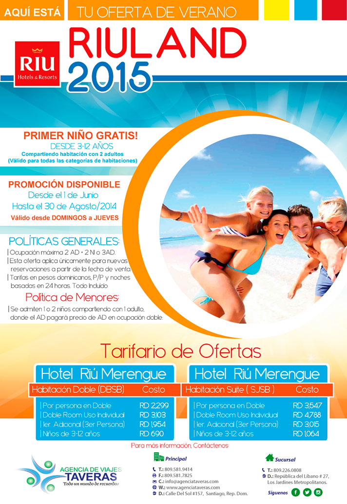 Agencia de Viajes TAVERAS :: AQUI esta tu OFERTA de VERANO RIULAND 2015