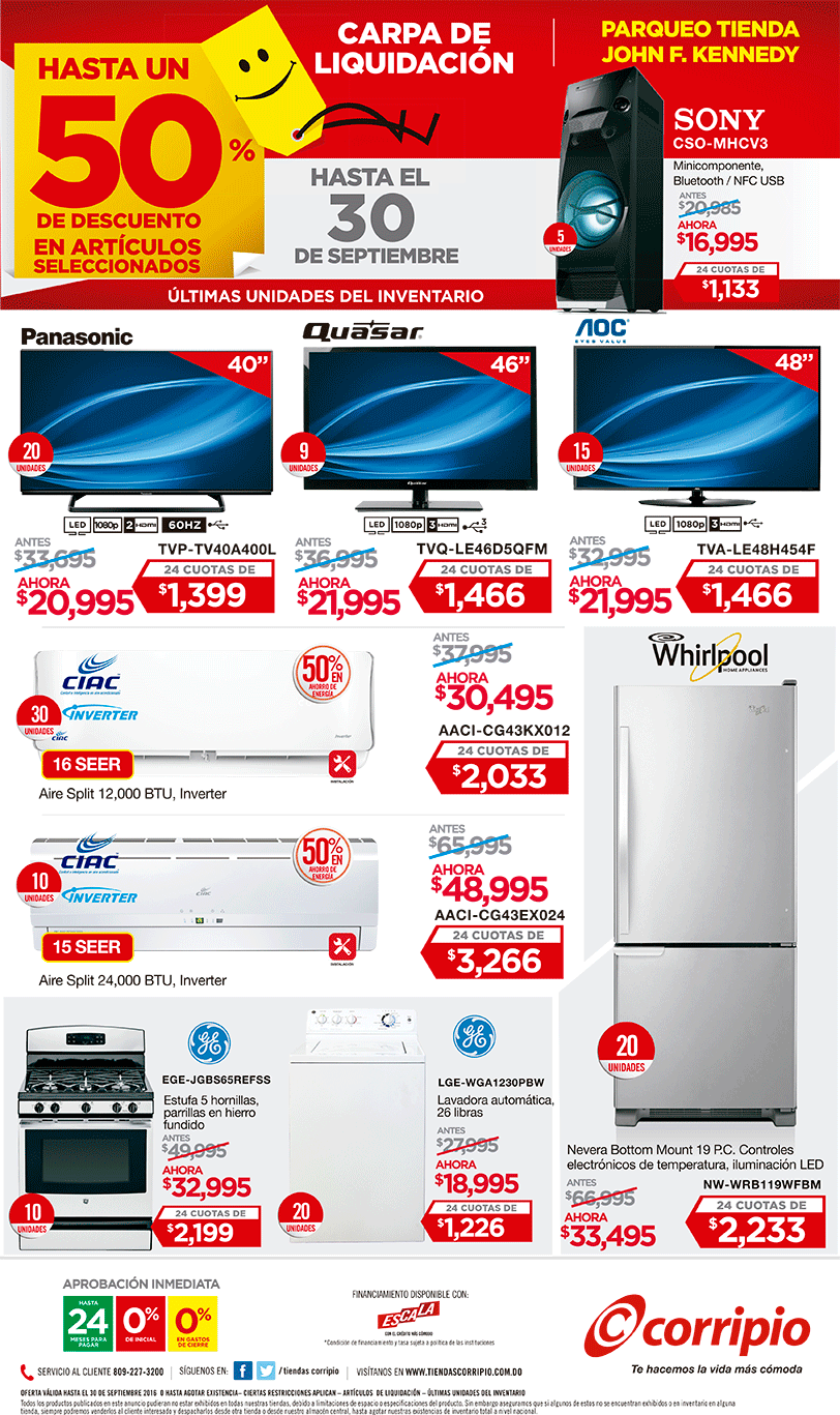 Tiendas CORRIPIO :: Carpa de LIQUIDACION hasta 50% de descuento en articulos seleccionados | Parqueo tienda John F Kennedy