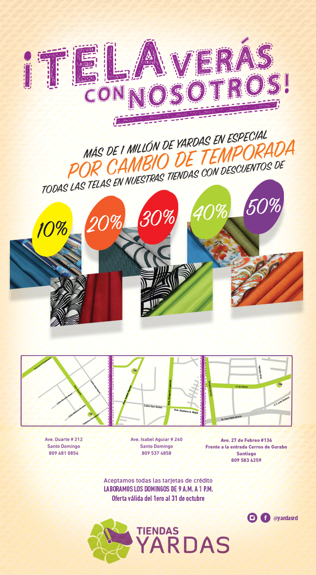 Tiendas YARDAS :: TELA veras con nosotros! Mas de un millon de yardas en especial por cambio de temporada